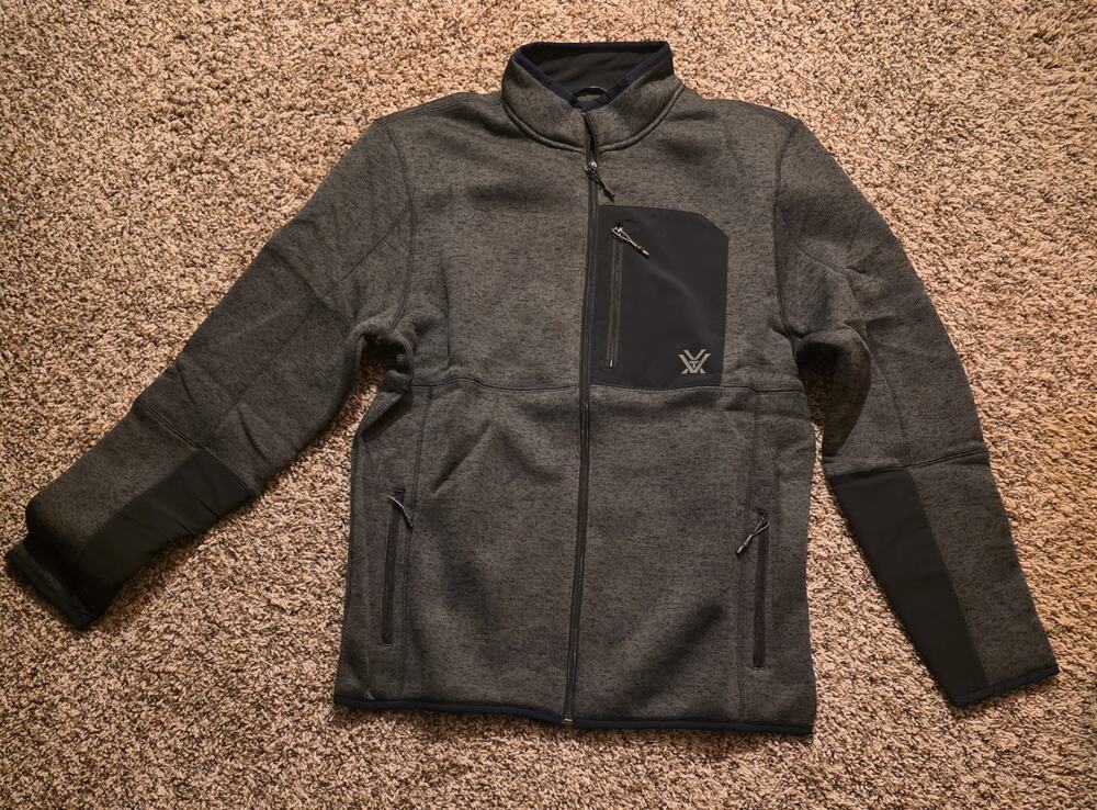 NWT Vortex Mens X-Large XL Full Zip Sweater Fleece Jacket Gray Black Outdoor